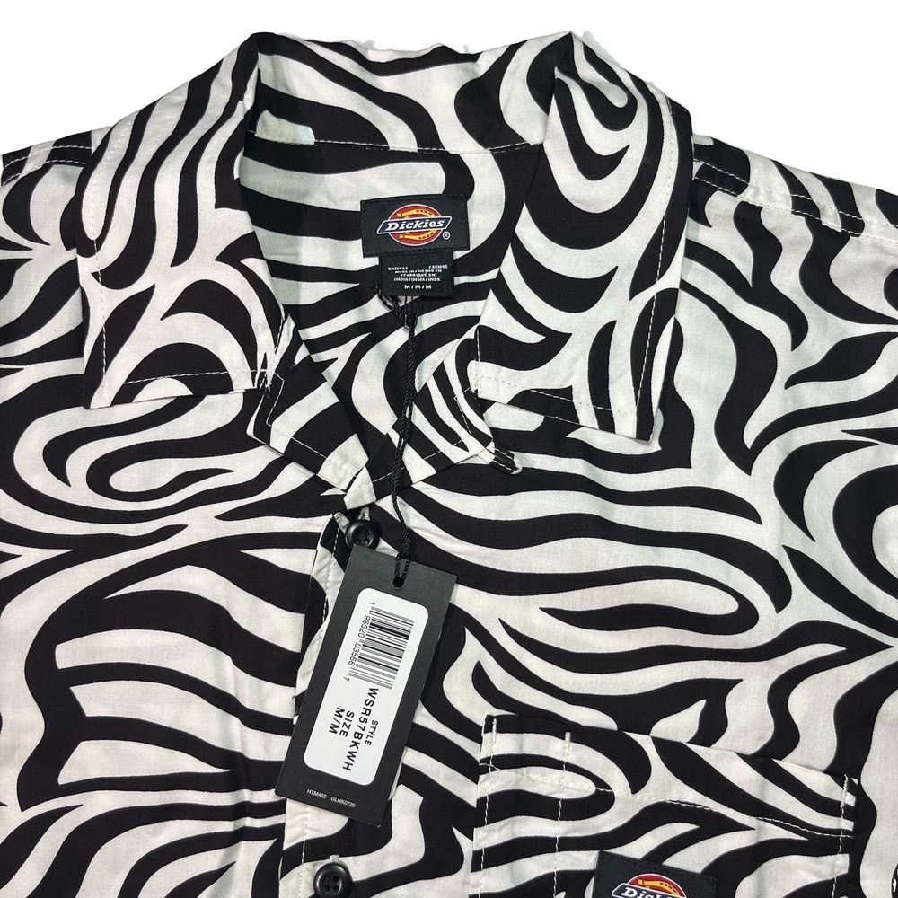 Dickies Button Up Shirt Medium Short Sleeve Work Shirt Relaxed Fit Black Retro
